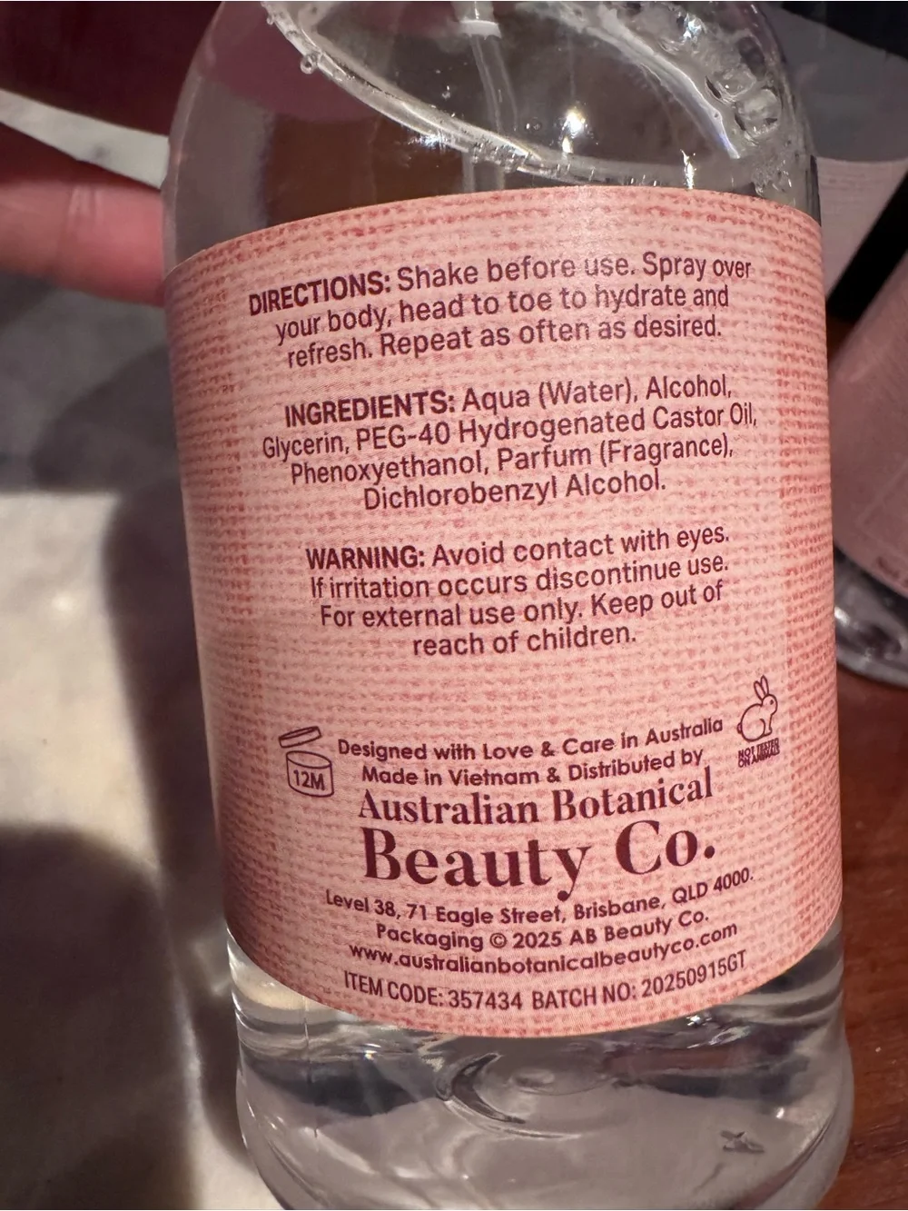 Bergamot & Cedar Hydrating Body Mist - Pink